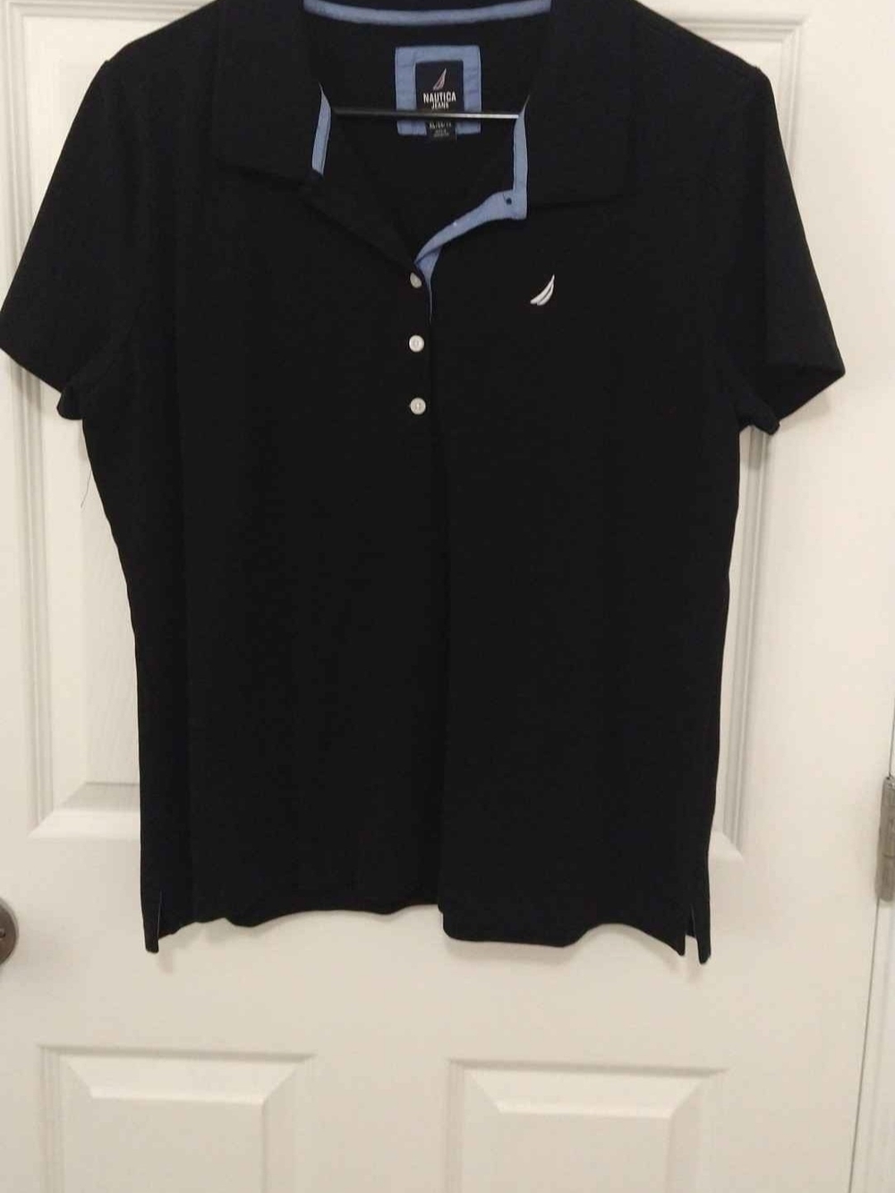 Nautica Women's Black Polo Top with Light Blue Trim